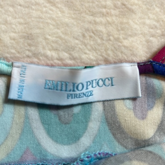 Emilio Pucci Plunge V-Neck 3/4 Length Sleeve Multi-Colored Marmo Print Top XS - Picture 6 of 12